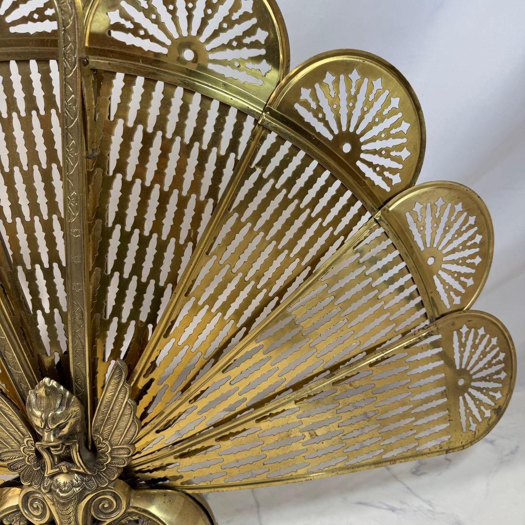 ファイヤースクリーン 暖炉 ストーブ 衝立 真鍮 金属 レトロ