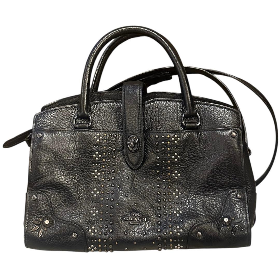 COACH コーチ 2way ハンドバッグ スタッズ ターンロック 黒 - メルカリ