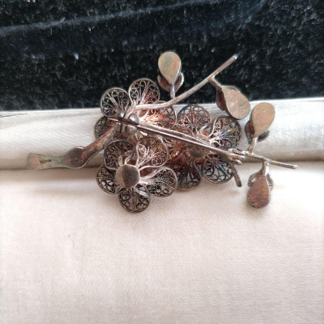 梅 銀線細工 ブローチ SILVER ヴィンテージ フィリグリー 中国古玩