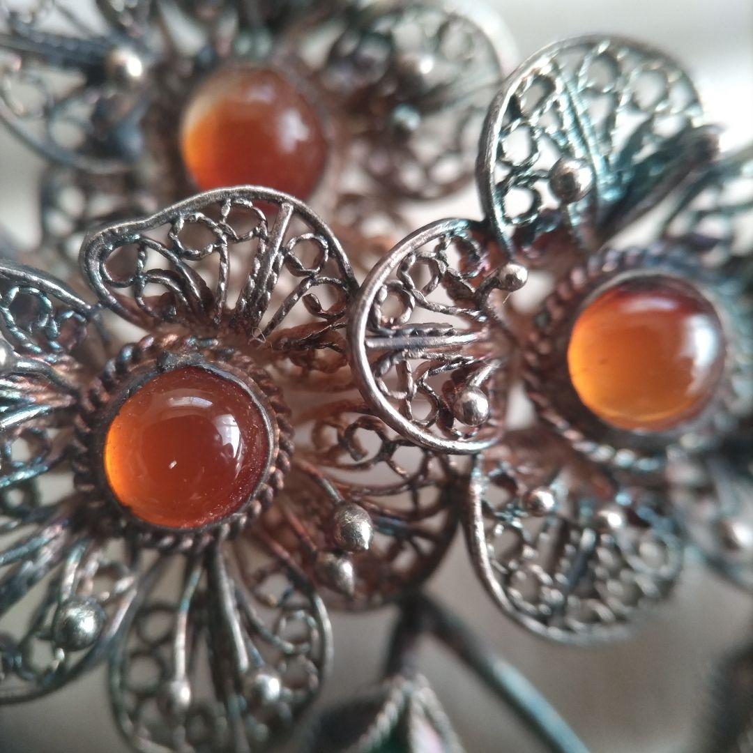 梅 銀線細工 ブローチ SILVER ヴィンテージ フィリグリー 中国古玩