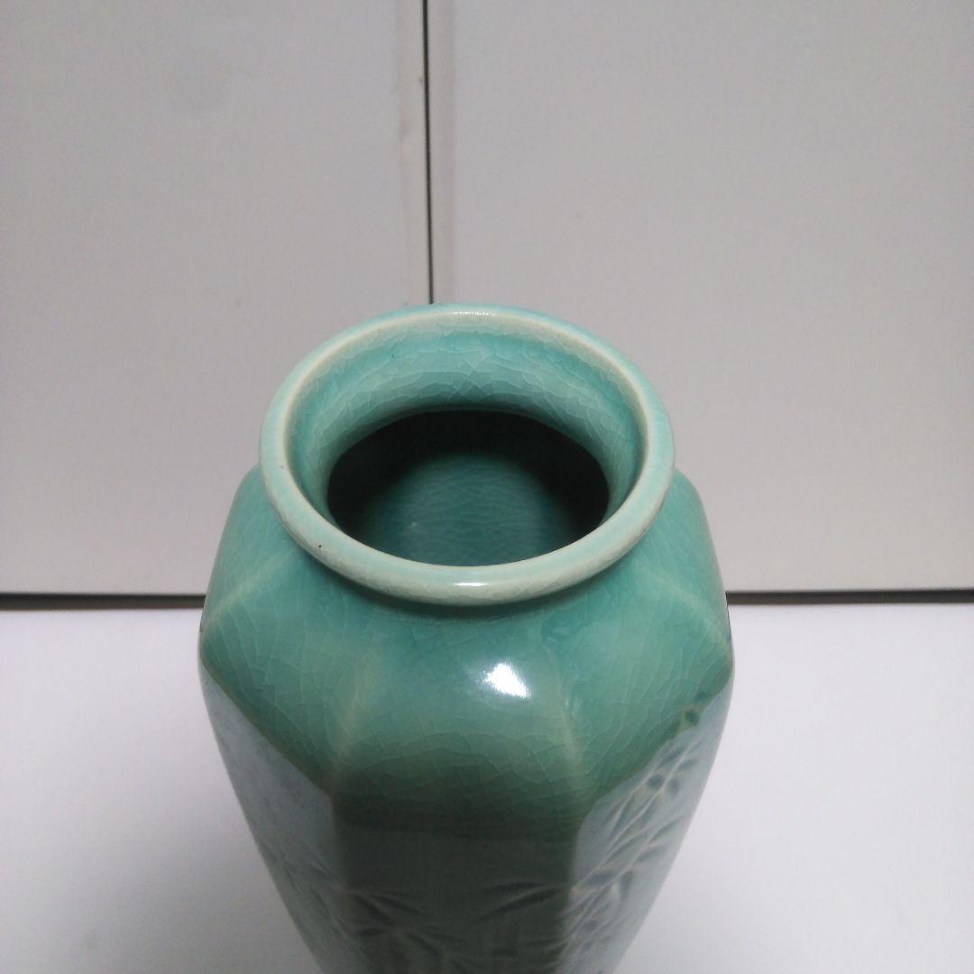 白沢窯 青緑色 竹模様 陶器花瓶 箱付き 花入 華道具 - メルカリ