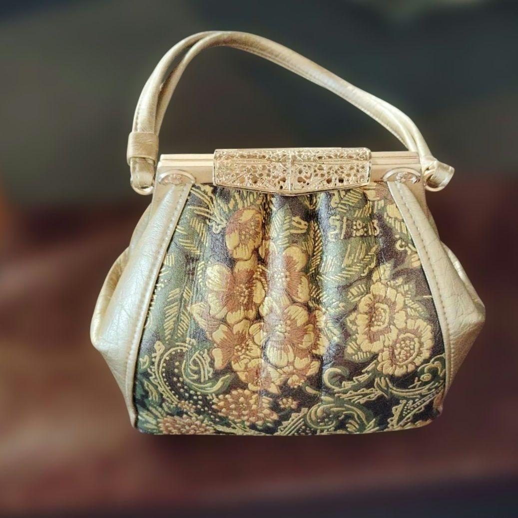 和装用バッグ 黒と金の花柄 セール アウトレット