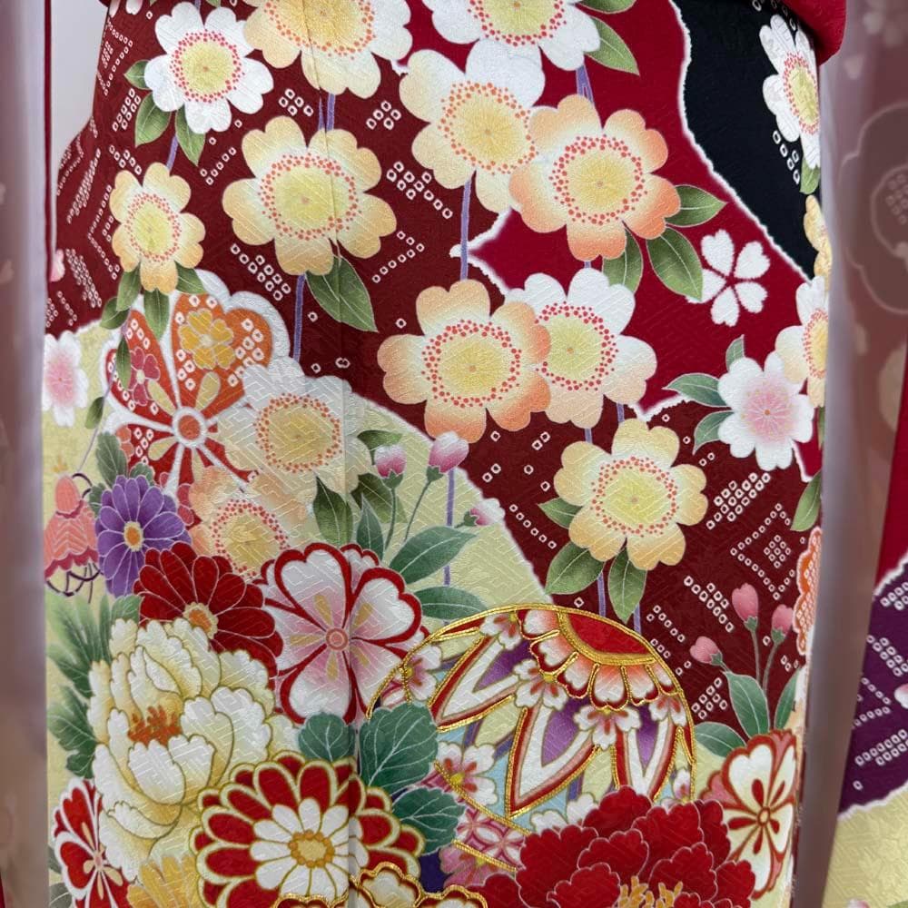 振袖 正絹 赤 黄色 古典花柄 裄68.8㎝ 成人式 中古 c-80 - メルカリ