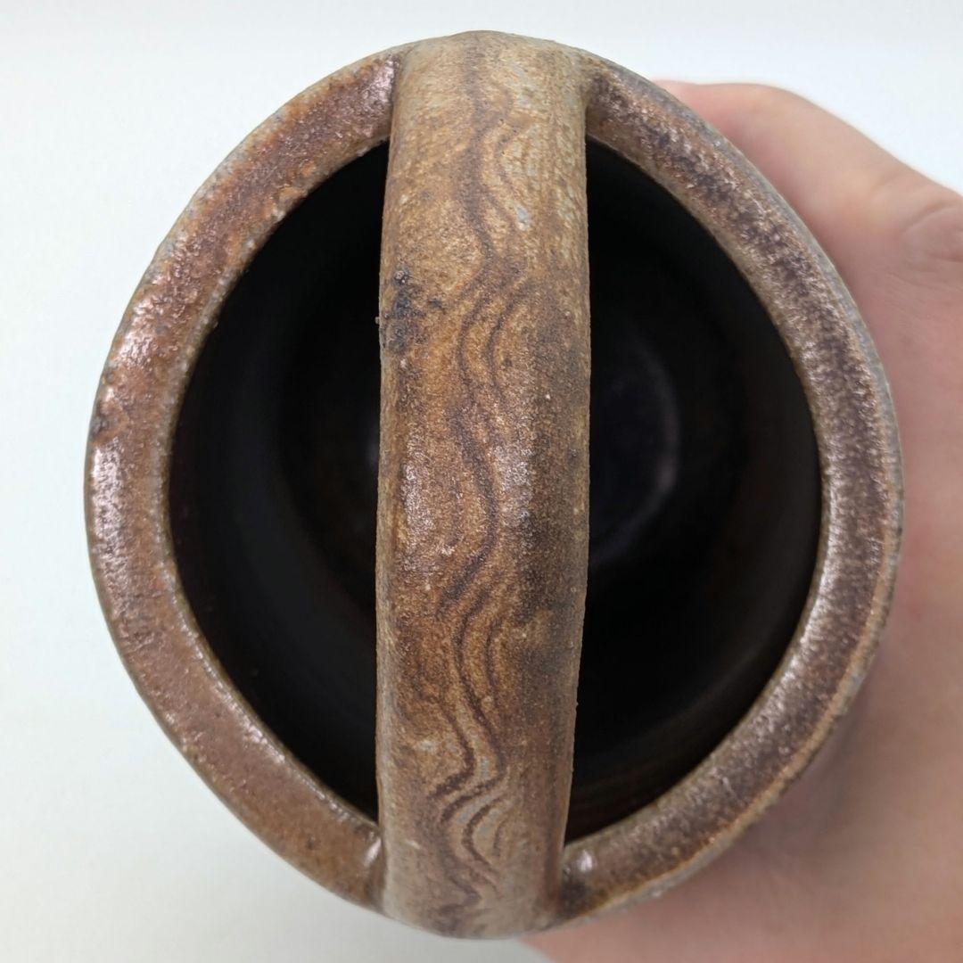 岡山県重要無形文化財 伊勢崎満 備前焼 手付花入 共箱共布栞