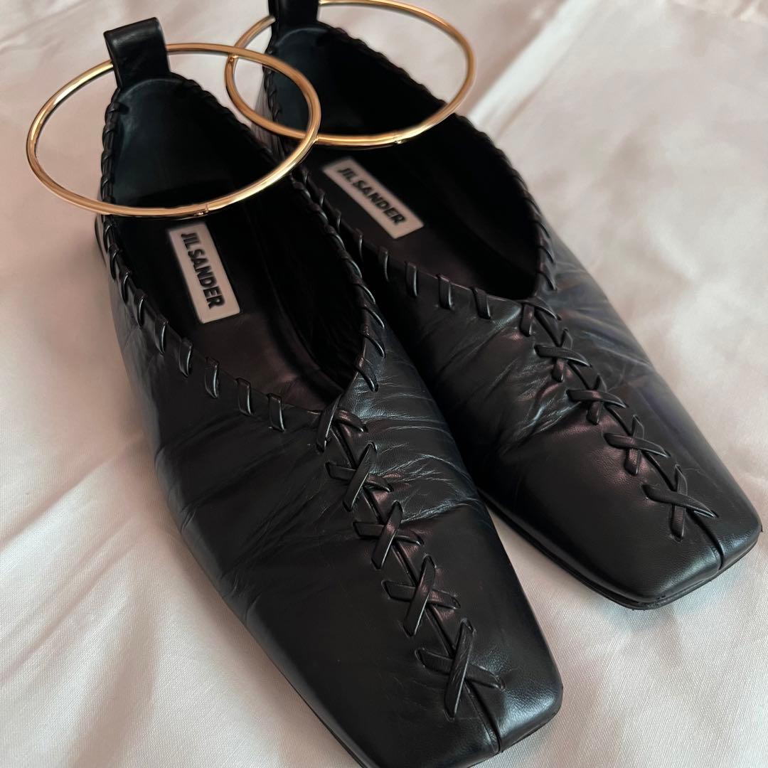 【超美品】 裏張り済 ジルサンダー バレリーナ 24 黒 JIL SANDER JIL SANDER（ジルサンダー） フラットシューズ ballerina バレリーナ