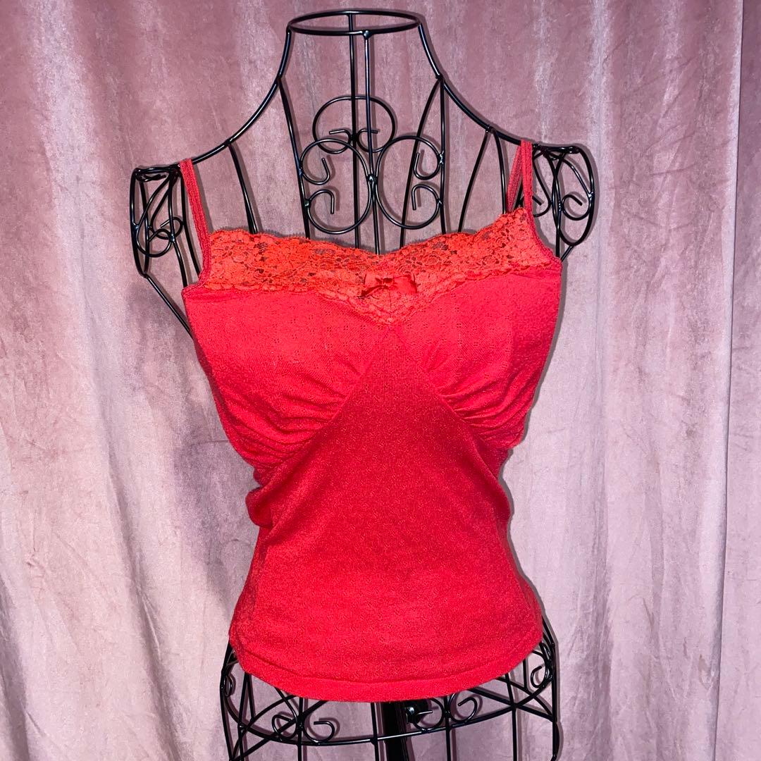 レース リボン 赤 キャミソール 姫ギャル y2k - メルカリ