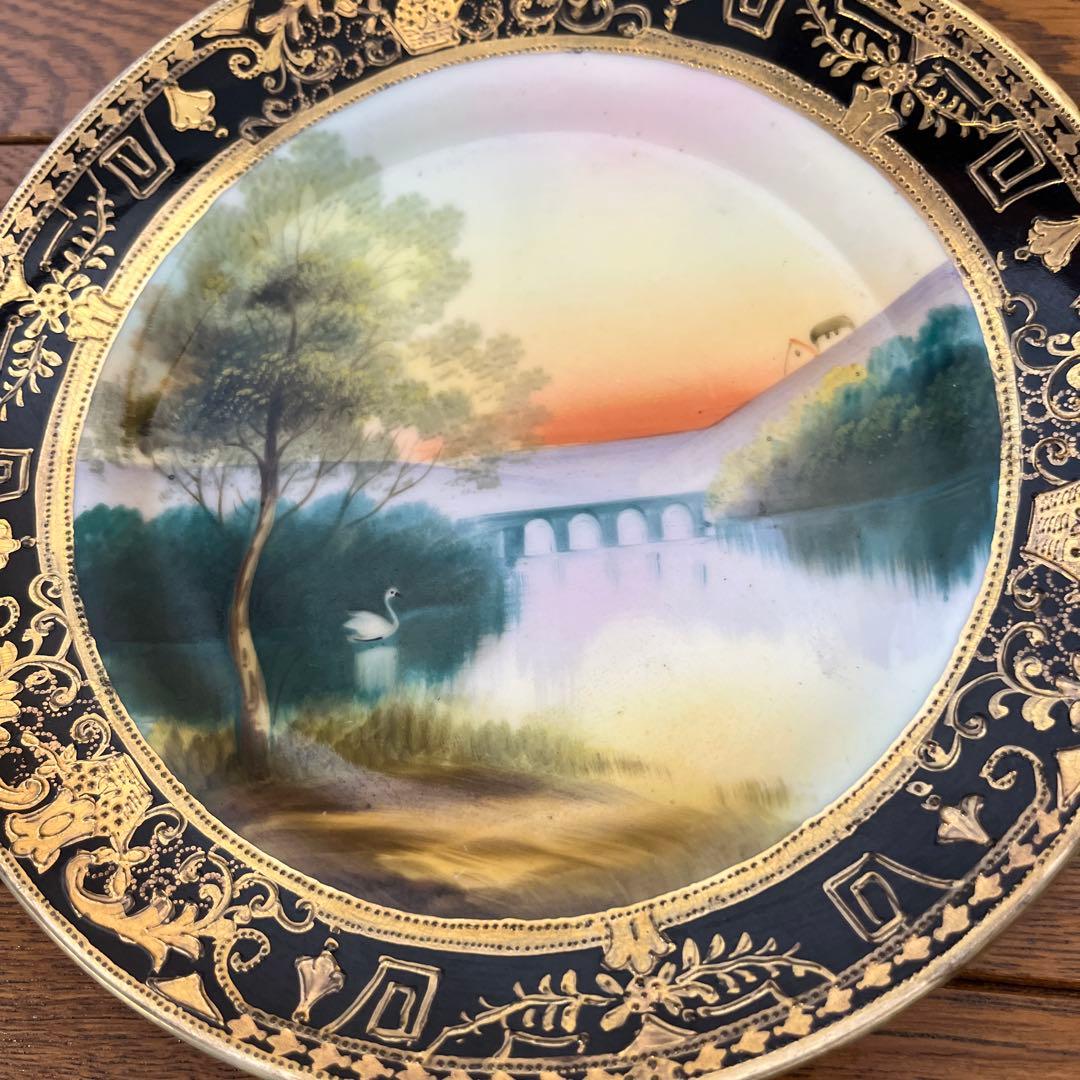 オールドノリタケ代表的な作品金盛りが豪華なプレート スワン湖畔M