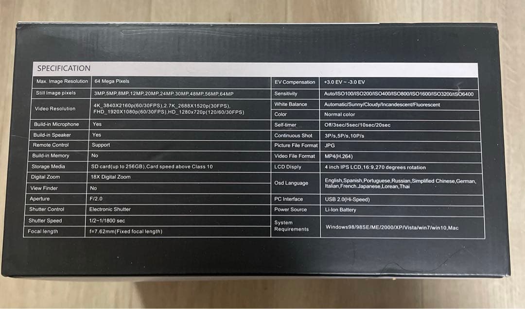 ビデオカメラ4K 60FPSAFオートフォーカスウルトラHD 64.0MP