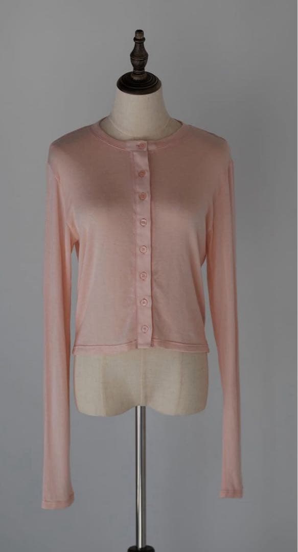 pois シアーニットカーディガン　ピンク ADAWAS - シアーニットカーディガン (ピンク) コットン / ゆったりめ