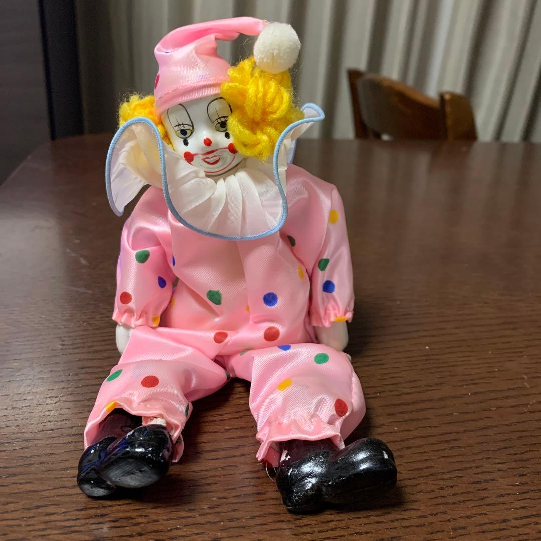 昭和レトロ ピンクのクラウン人形 ピエロ 道化師人形 水玉模様 - メルカリ