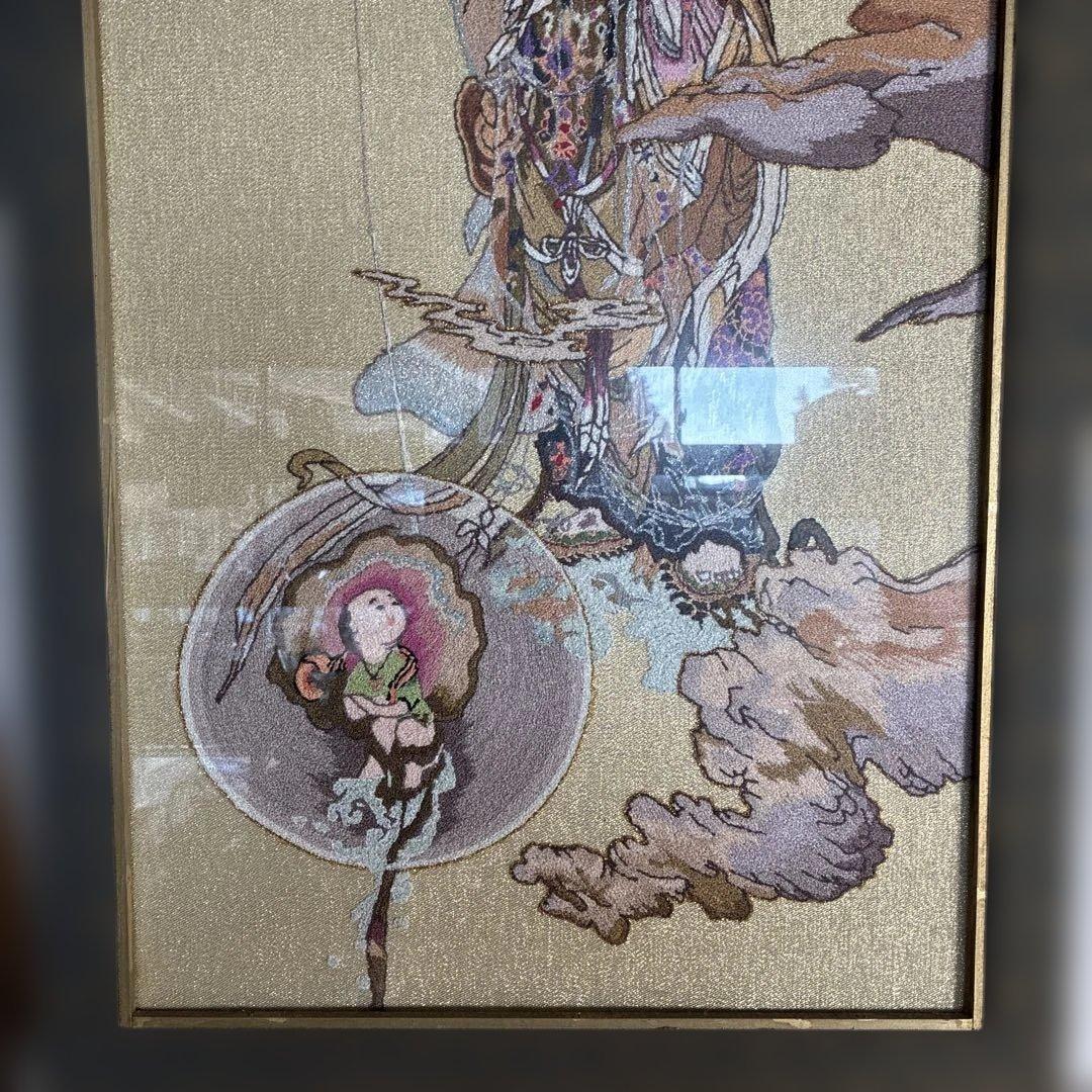 文化刺繍 慈母観音図 着色絹本 仏画 仏教美術 悲母観音 刺繍画 刺繍