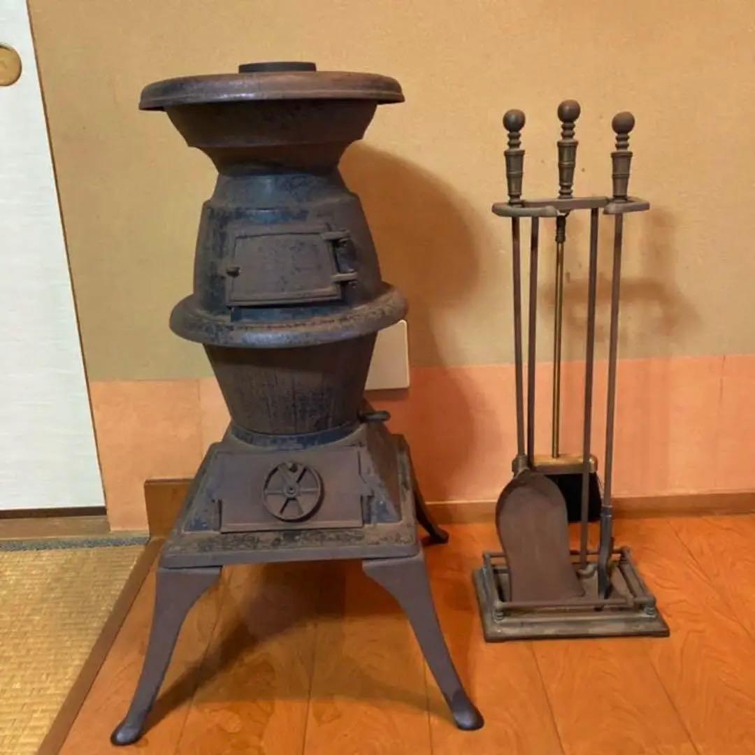 古いファイヤーツールセット 薪ストーブ 暖炉 スタンド 真鍮 鉄製
