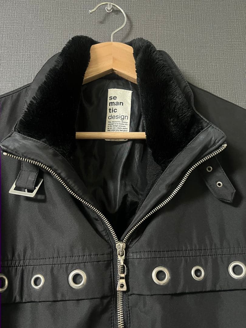 semantic design ブラック ナイロンジャケット ファー