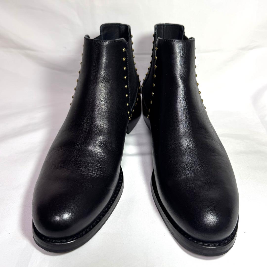 極美品】ファビオルスコーニ 黒 レザー サイドゴア スタッズ付き 24.5