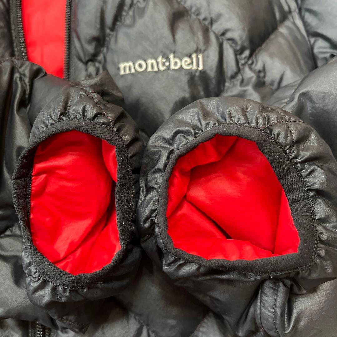 モンベル ダウンジャケット リバーシブル 黒 赤 フード ナイロン 中綿