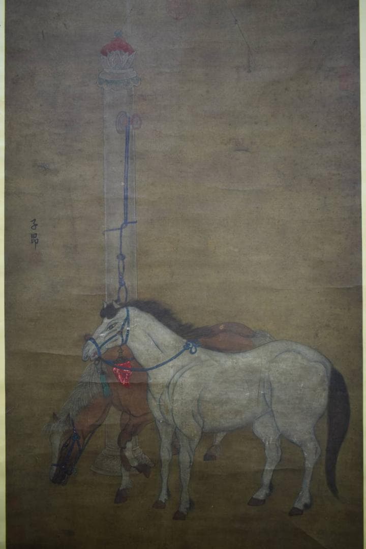 真作/子昴/馬図/中国画？/大幅/布袋屋掛軸HJ-928 - メルカリ