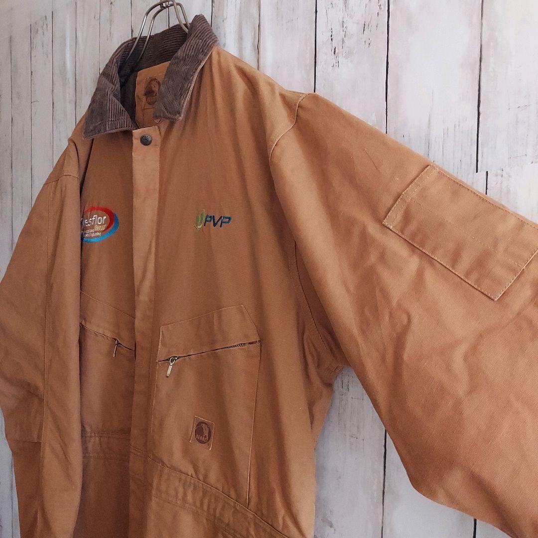 BERNE】希少 ベルン 企業刺繍 ダック地 オーバーオール 2XL 茶|mercari