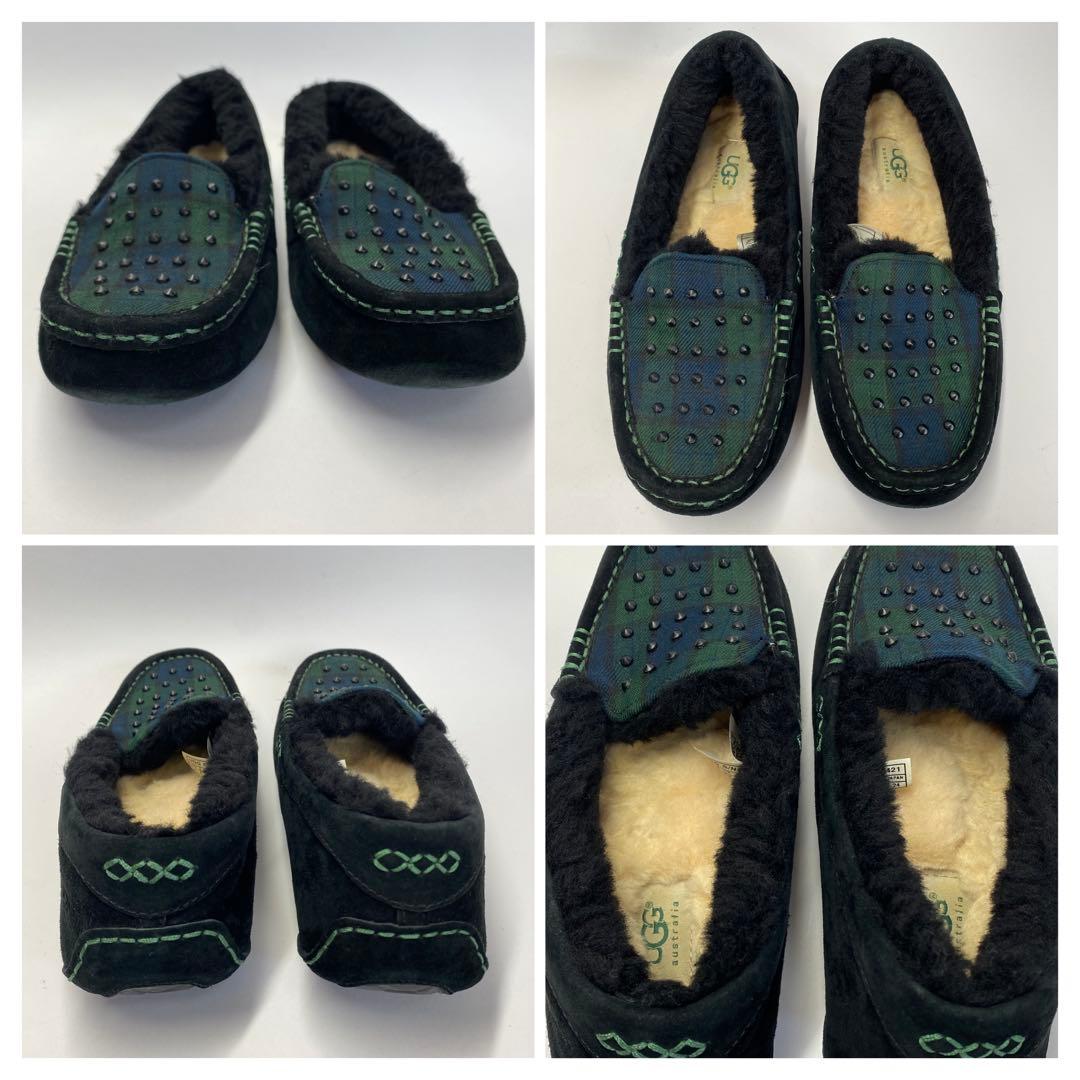 UGG 24.0cm スエード モカシン ブラック グリーン　ボア　スタッズ