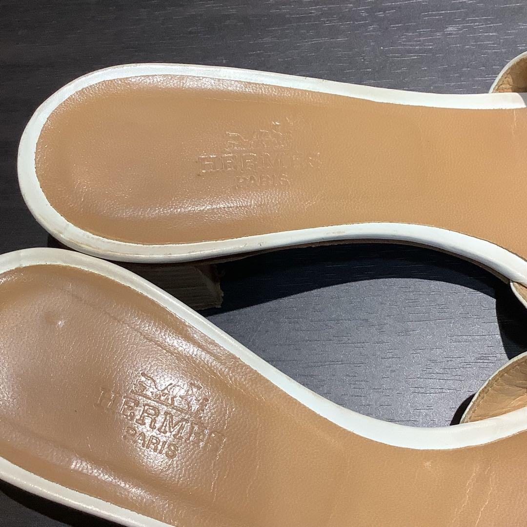 HERMES エルメス オアジス H レザー サンダル ミュール ヒール 白