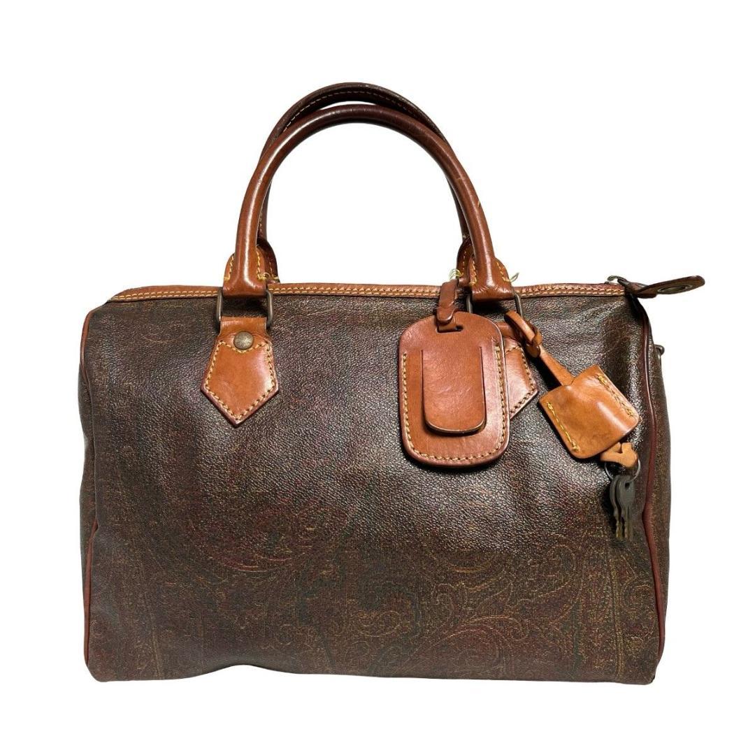 美品 ETRO エトロ ミニボストンバッグ ペイズリー柄 PVC ハンドバッグ