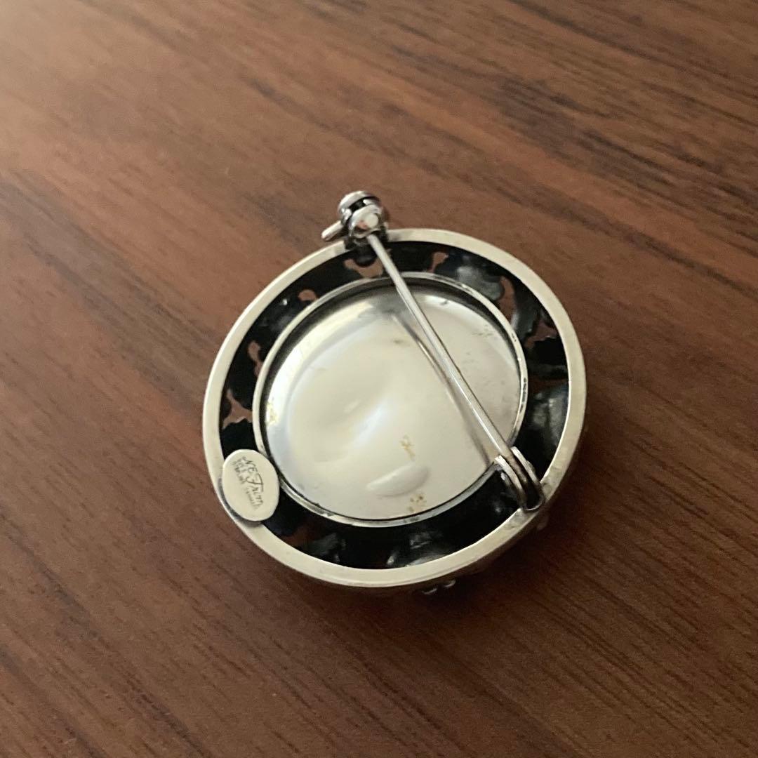 希少＊ヴィンテージ＊N.E.FROM 琥珀　ブローチ　デイジー　シルバー　北欧