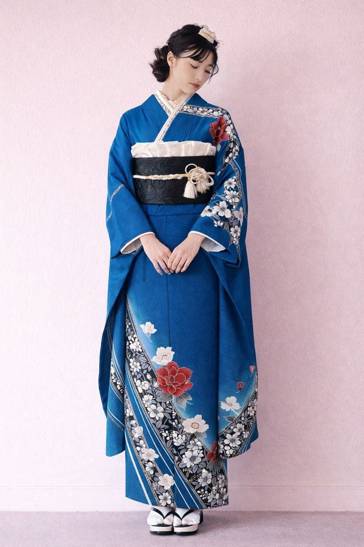 青色 花柄刺繍 振袖 振袖フルセット 正絹 成人式 振袖6点セット - メルカリ