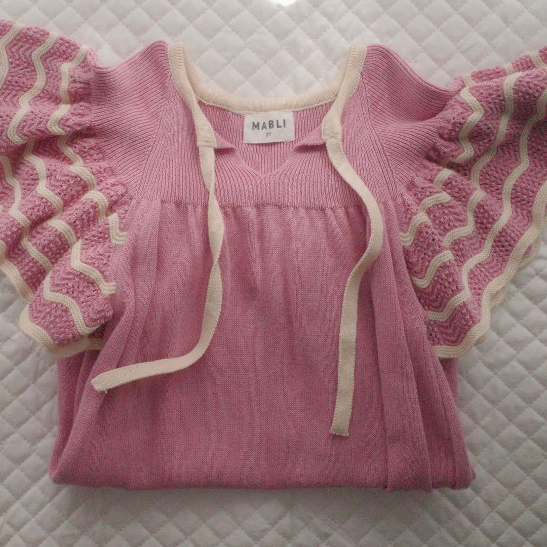 MABLI フリル袖 ピンクロンパース 2Y フリル袖ロンパース