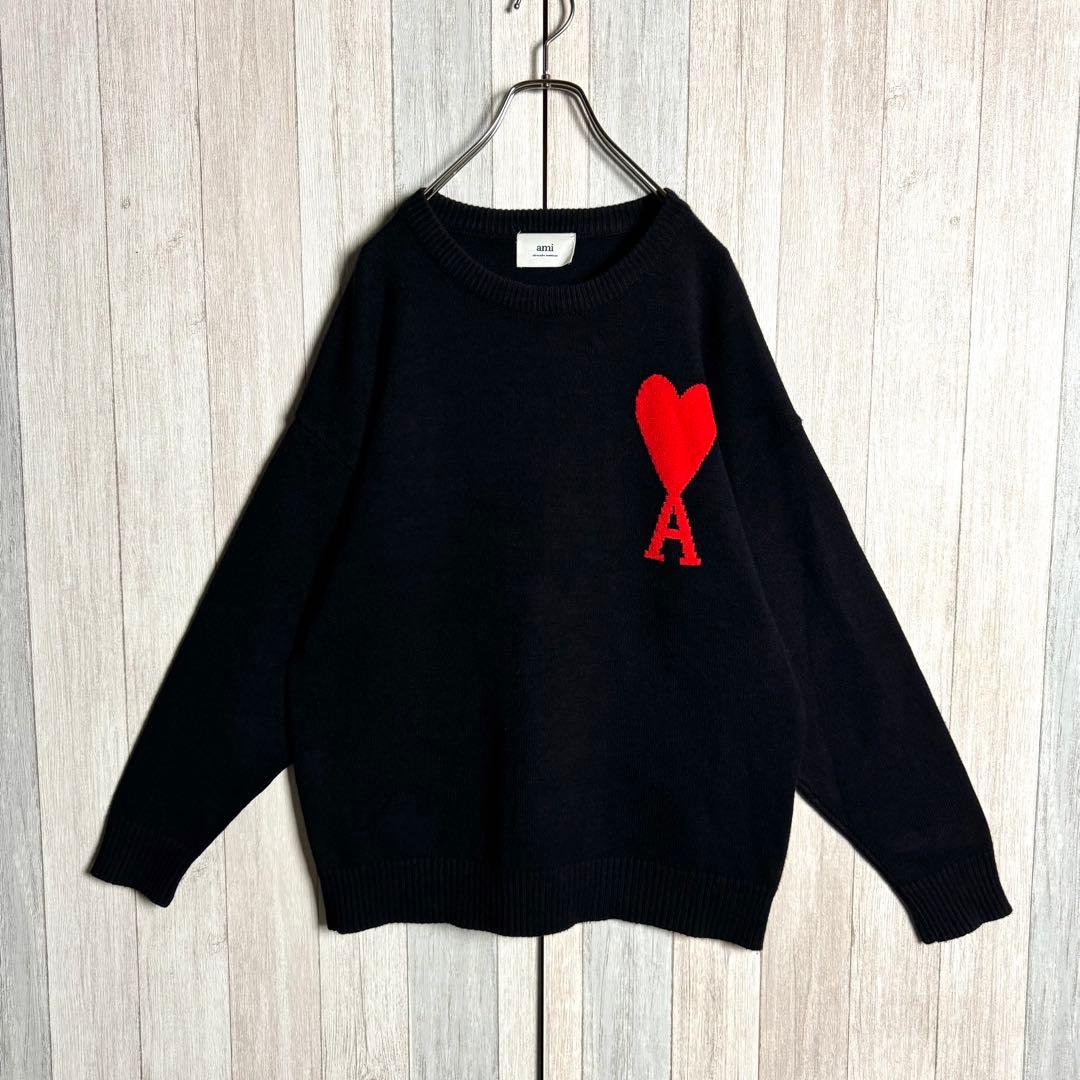 3623【大人気・美品】ポルトガル製 アミ ビッグハートロゴ ニット