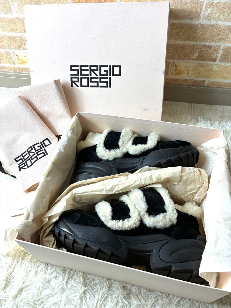 現行✨セルジオロッシ チャンキー スニーカー ファー ボア ロゴ 24cm