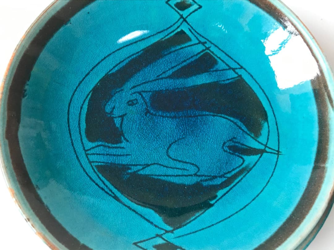 作家物 人間国宝 加藤土師萌 青釉 兎文 卯年 五寸皿