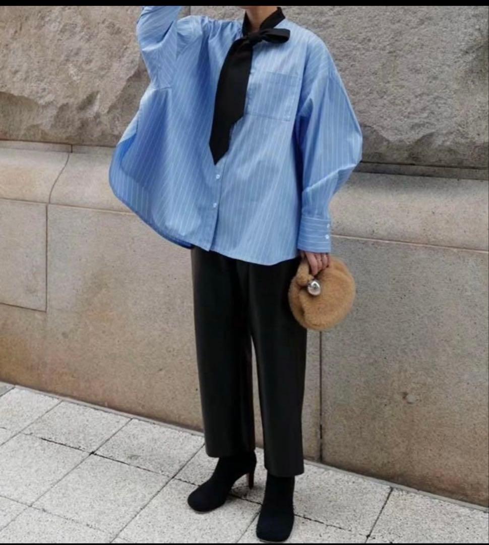 マチャットmachatt 完売品 タイドッキングシャツ ブルー×ブラックタイ