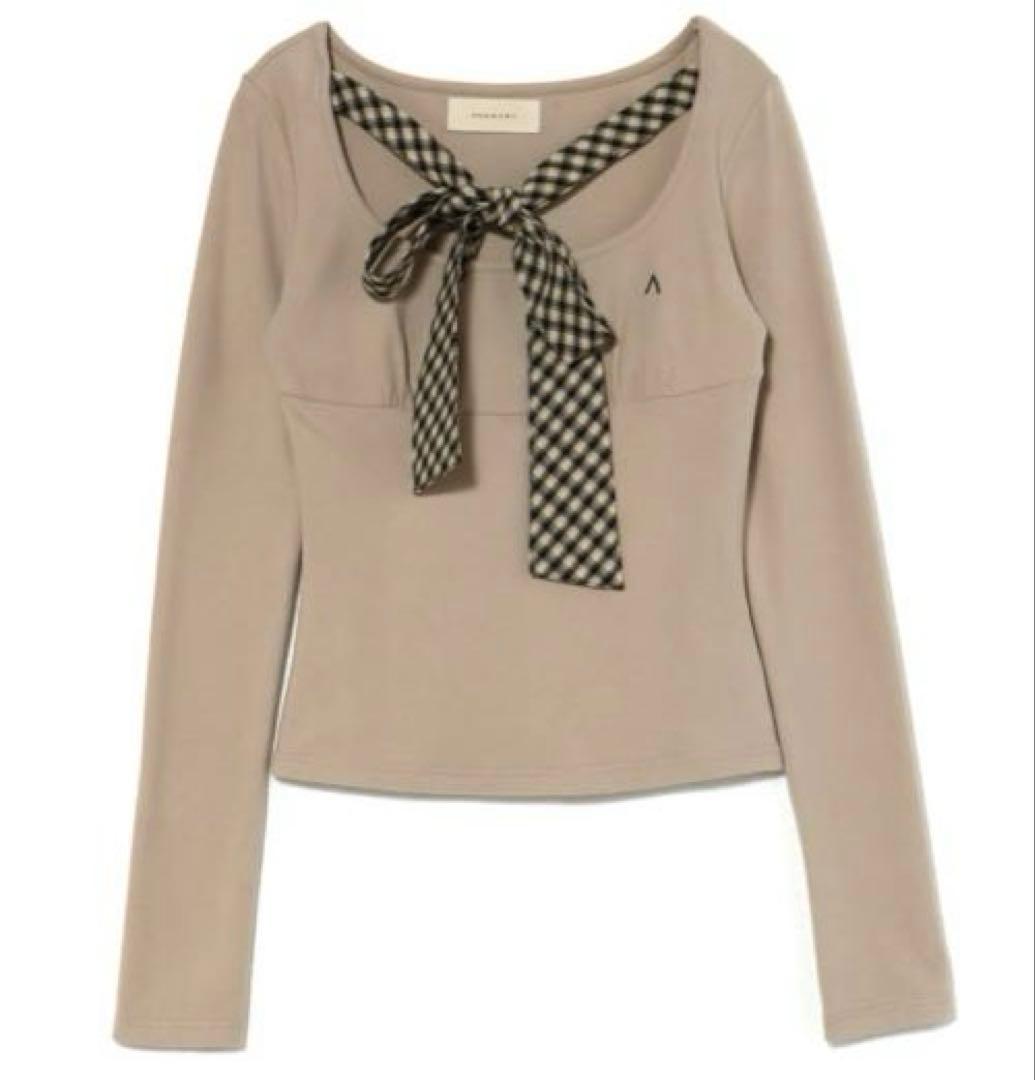 andmary Ami ribbon check tops beige - メルカリ