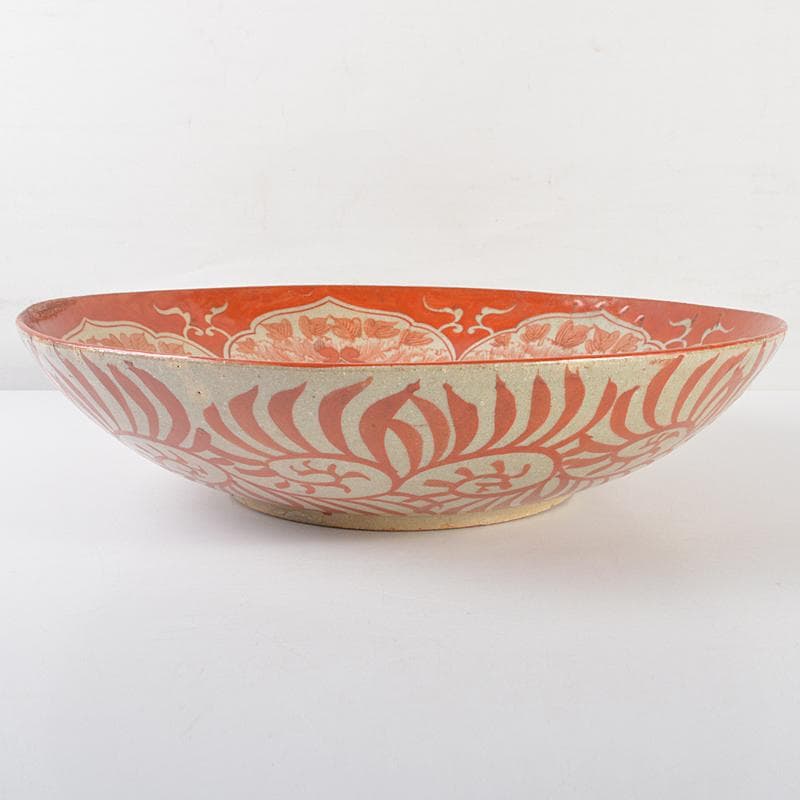 九谷焼 古九谷 赤絵 人物文 大皿 飾皿 角福銘 直径約36cm MR7218B