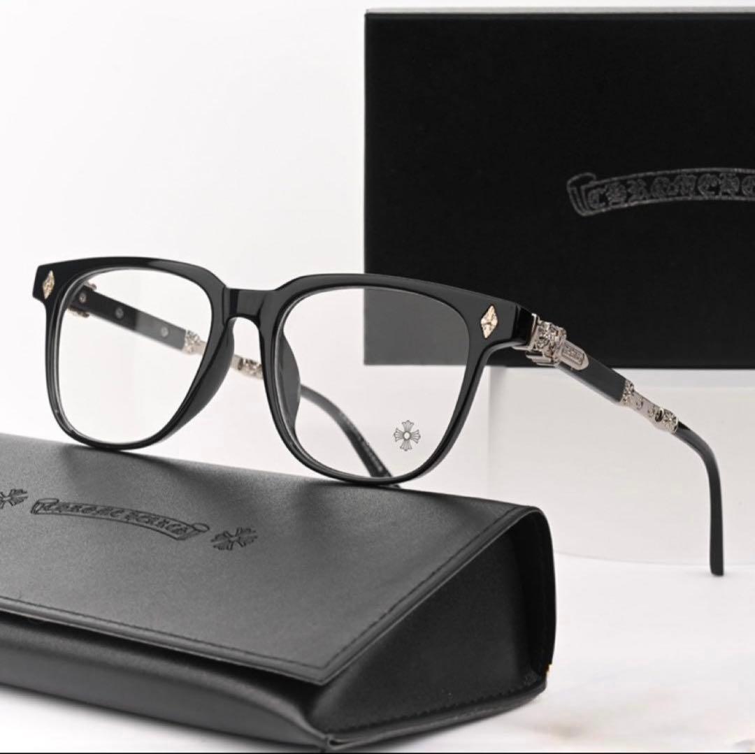 最安値クロムハーツ好き 必見 ブラックフレーム メガネ シルバー装飾
