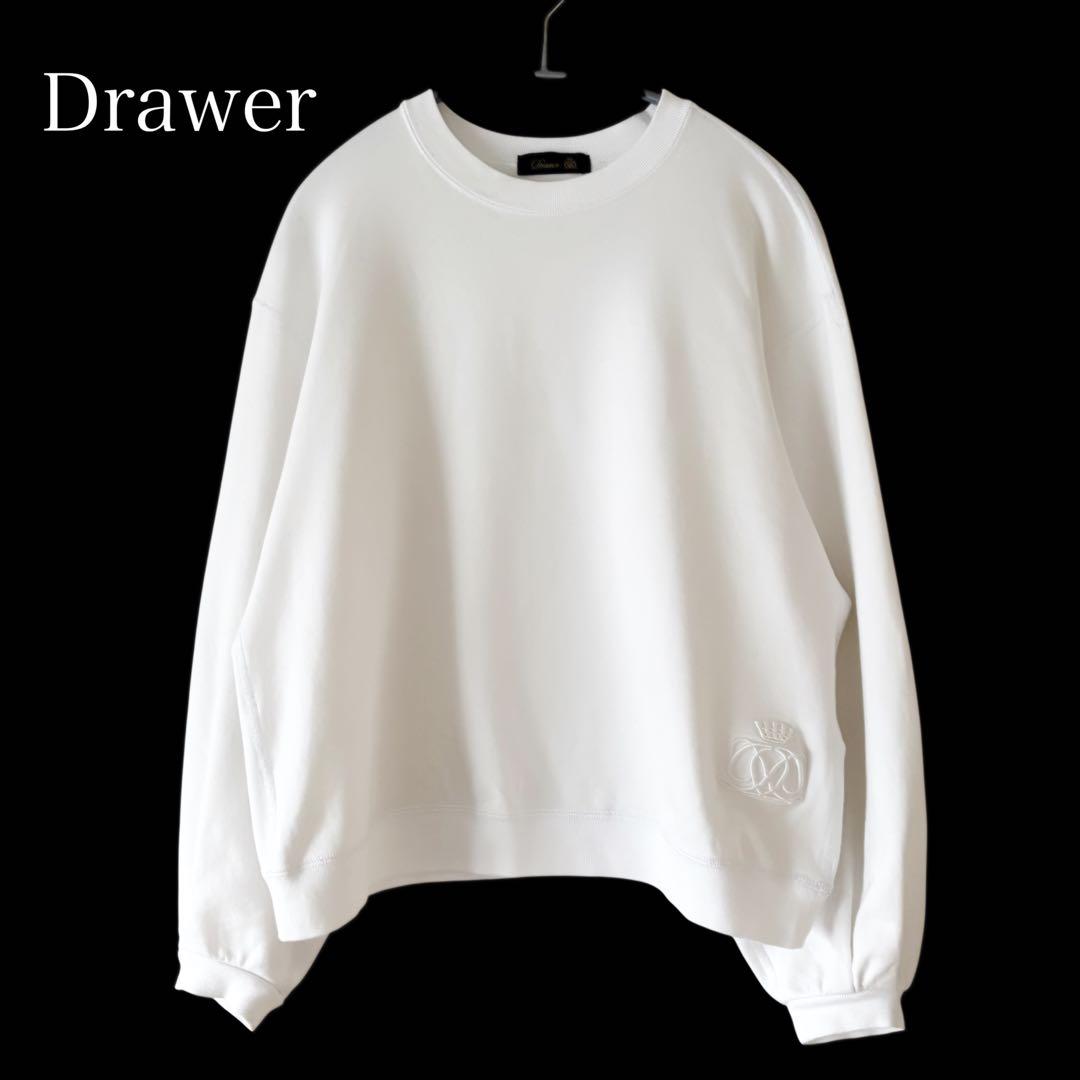 ドゥロワーDrawer トップス スウェット プルオーバー ロゴ刺繍 白 ぽわん ドゥロワーDrawer トップス スウェット プルオーバー ロゴ刺繍 白 ぽわん