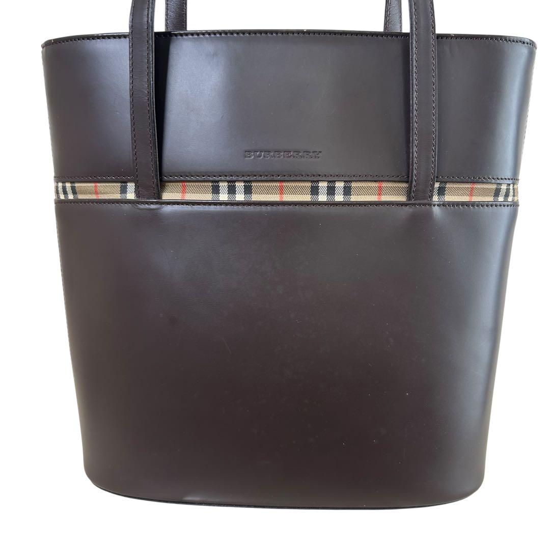 美品】 バーバリー ノバチェック トートバッグ 肩掛け レザー バケツ型