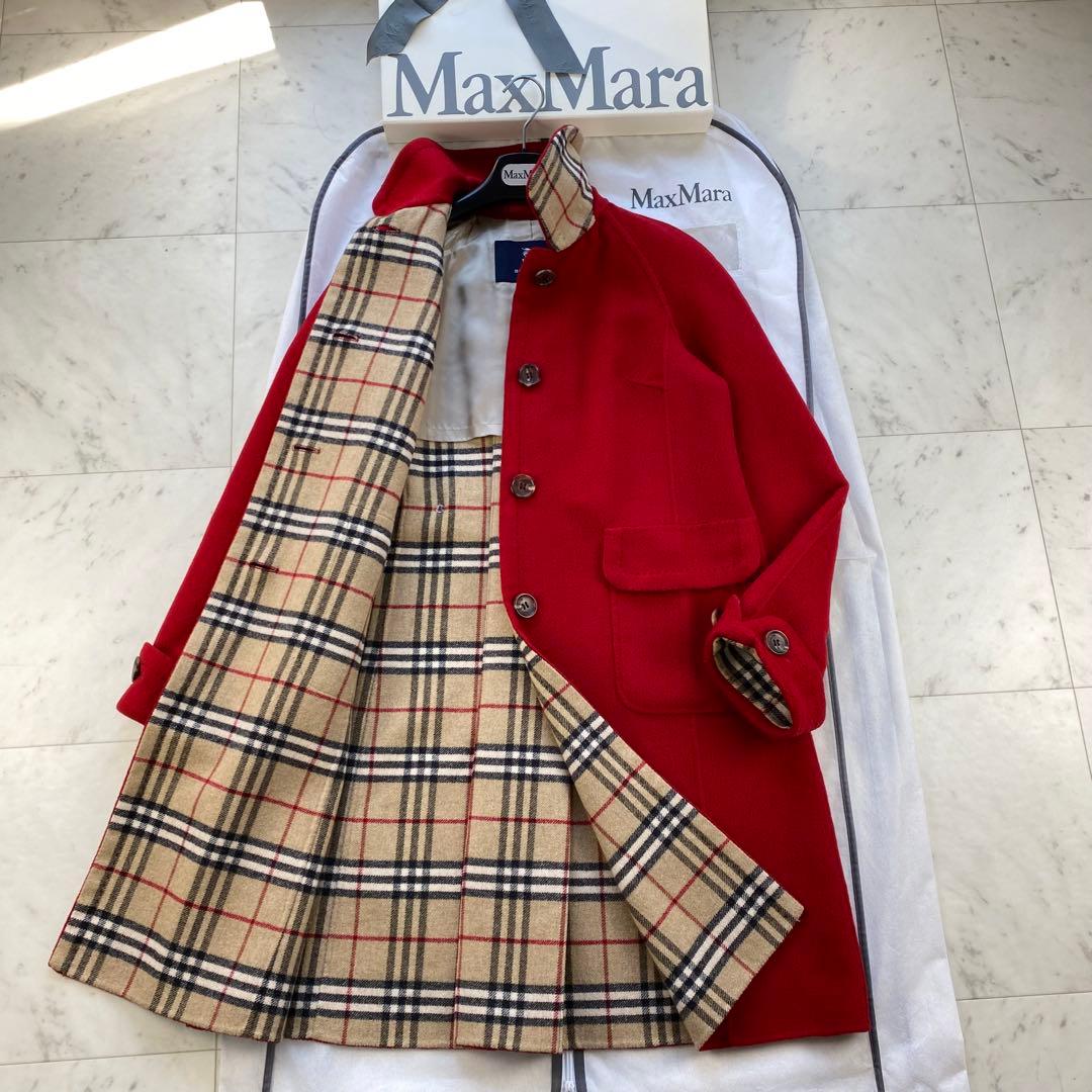 カシミヤ混◎バーバリーロンドン ダブルフェイス コート 赤 レッド