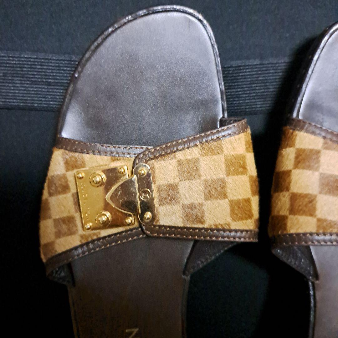 ☆セール☆Louis Vuitton ダミエ柄 ハラコフラットサンダル