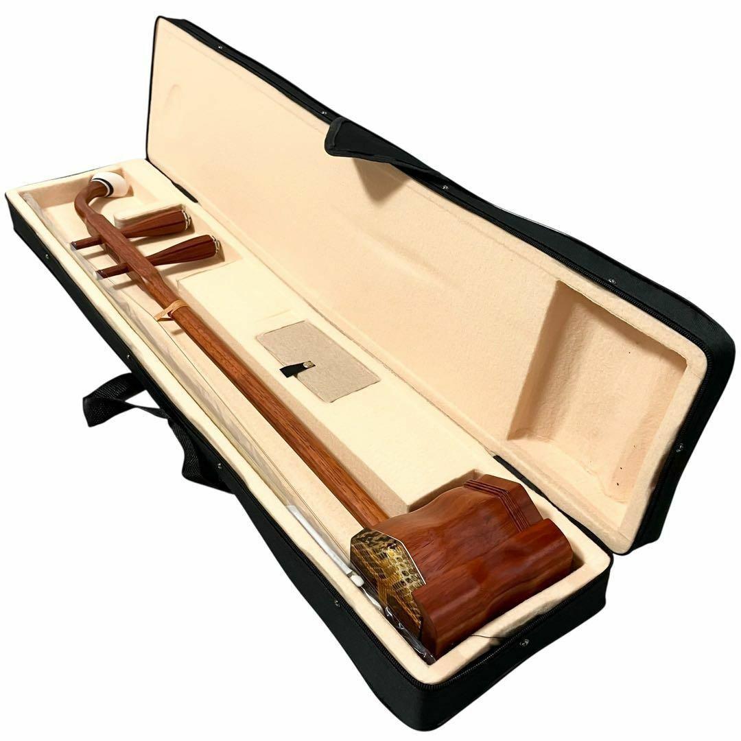 新品】 蘇州二胡 紅木 胡弓 ヘビ皮 弦楽器 セミハードケース付き 二胡