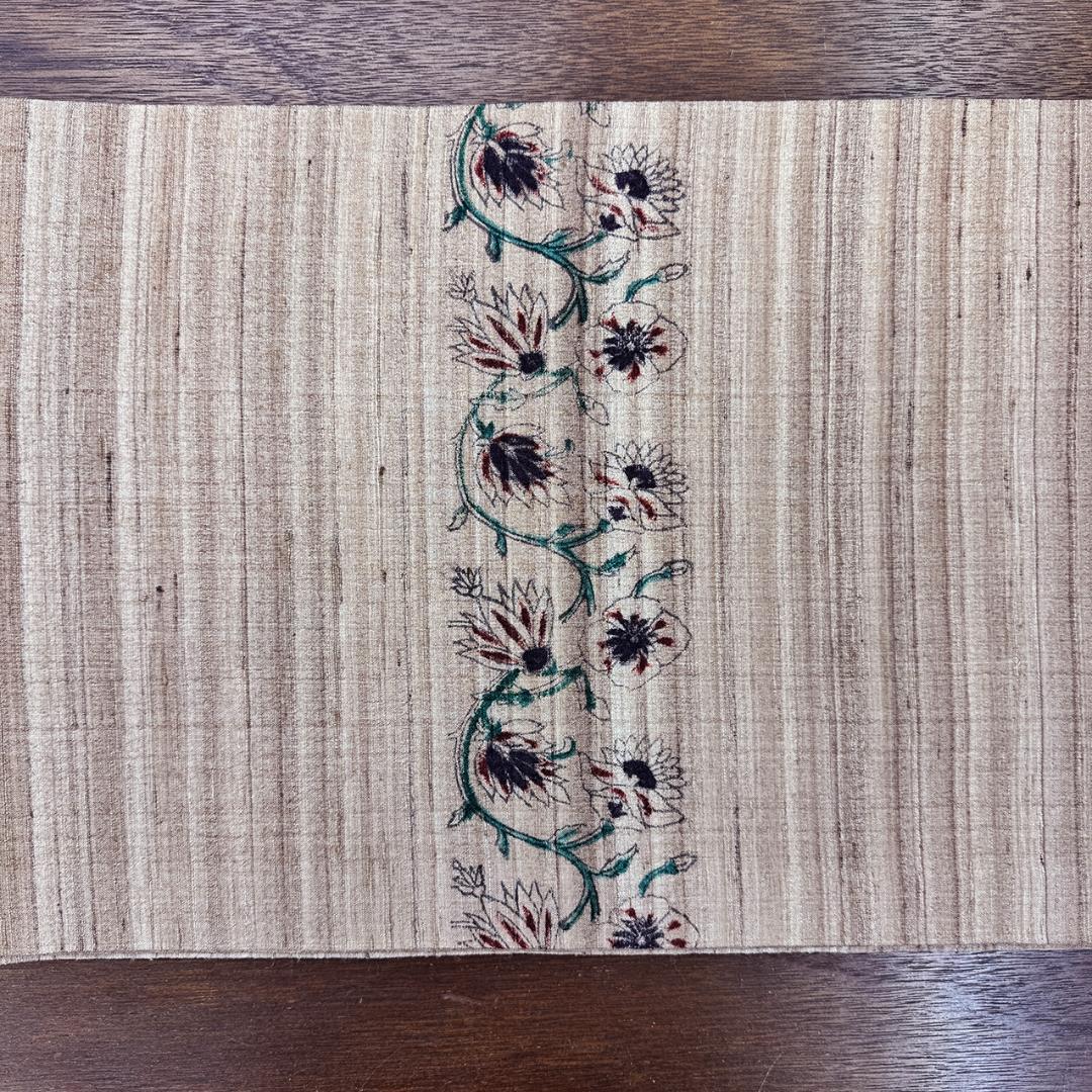 新品未使用 長尺 □ 景山雅史 作 木版更紗 ムガシルク 野蚕糸 開き