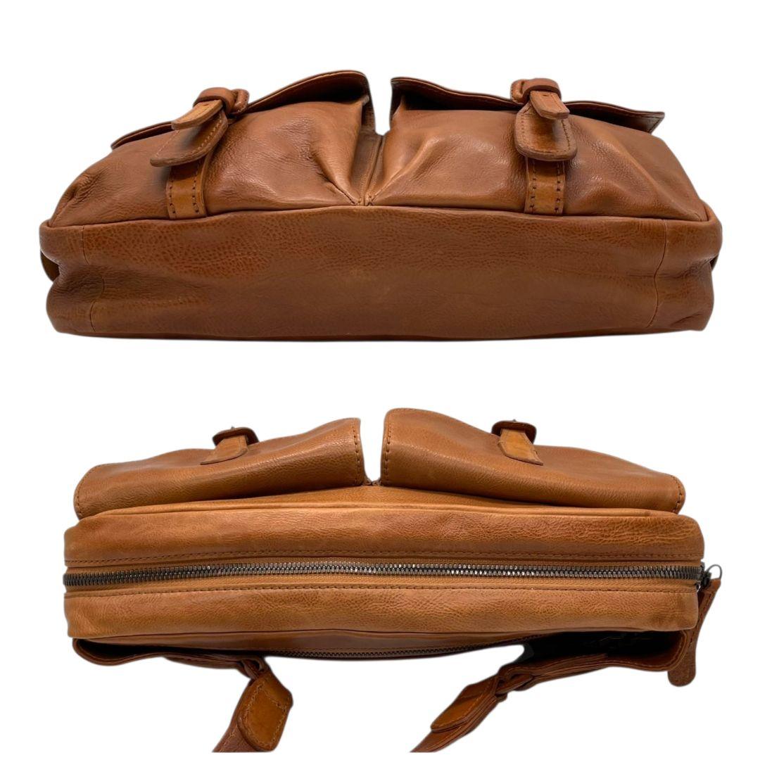 美品 ゲンテン ボディバッグ 茶 ウエストポーチ フラップ レザー s65