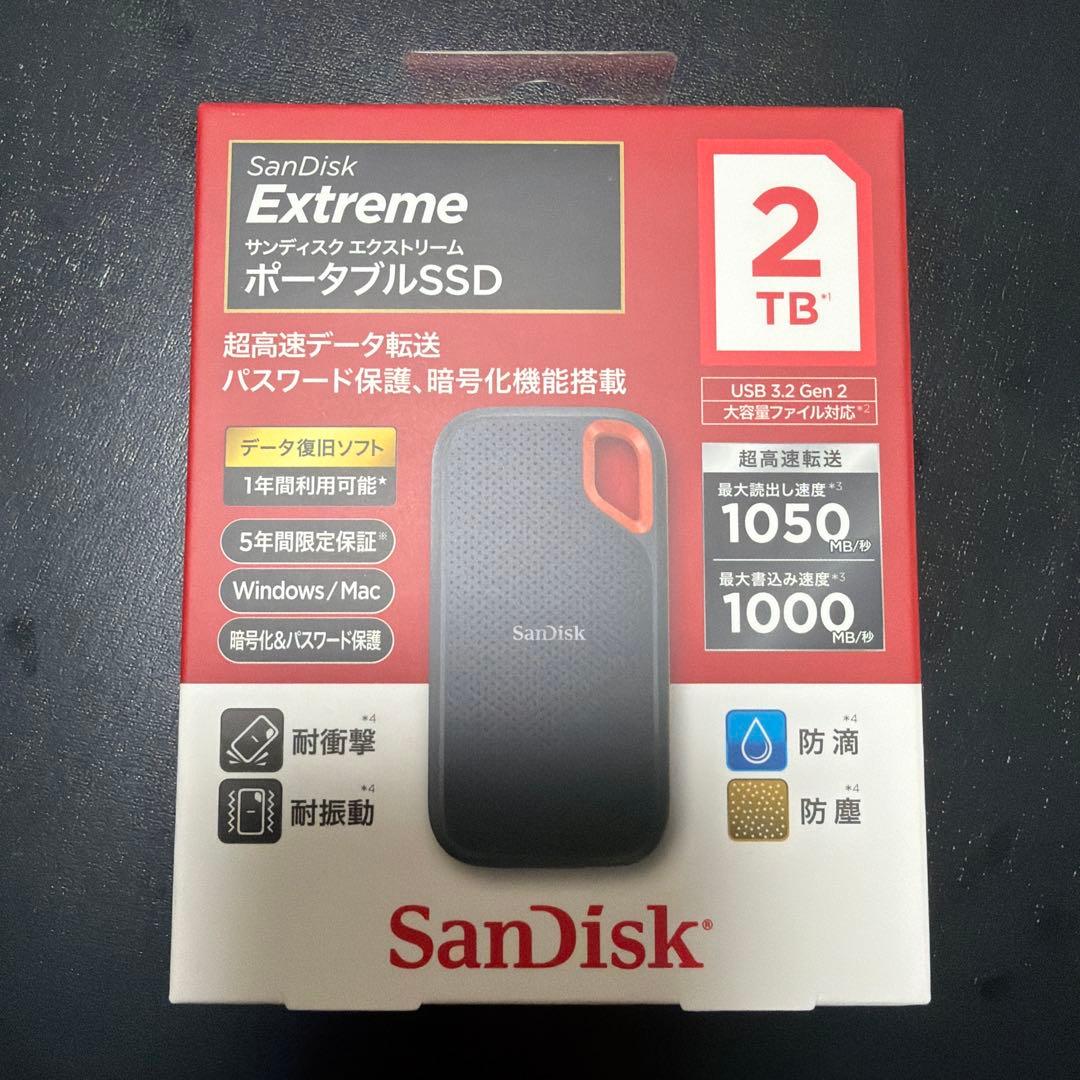 SanDisk SSD Extreme 2TB 新品未開封 ポータブル SanDisk（サンディスク） 外付けSSD USB-C+USB-A接続 エクストリーム