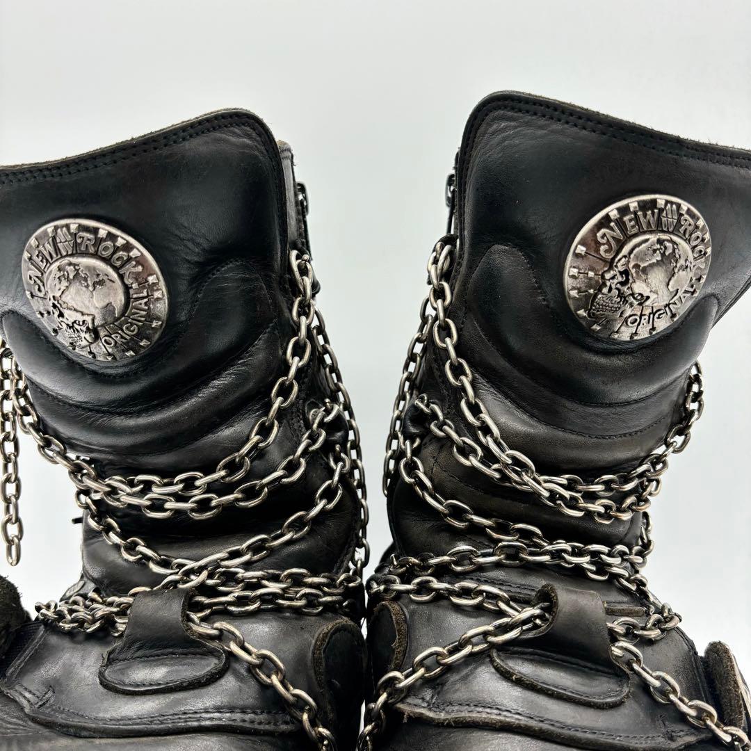 希少◎NEW ROCK エンジニアブーツ チェーン スカル 厚底 レザー 黒