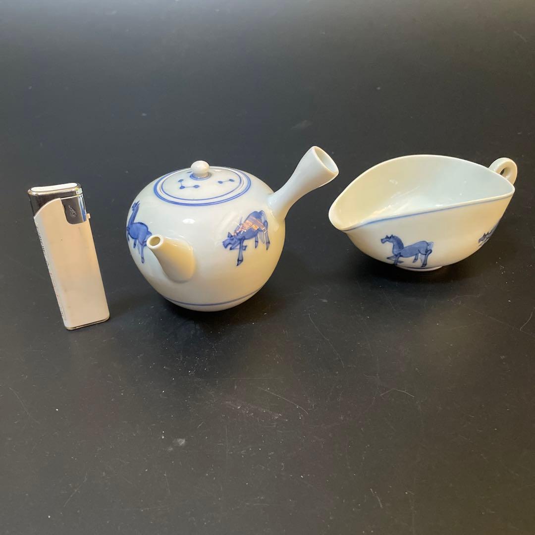 古い染め付け茶器 在名あり 雲魯？急須 前茶碗 建水の通販はau PAY