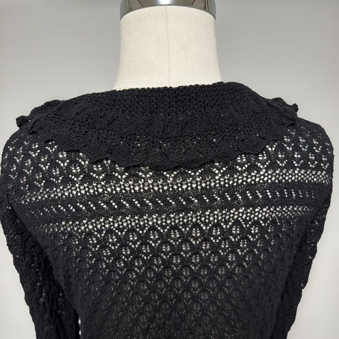 INGEBORG インゲボルグ 透かし編み フリル ニットカーディガン