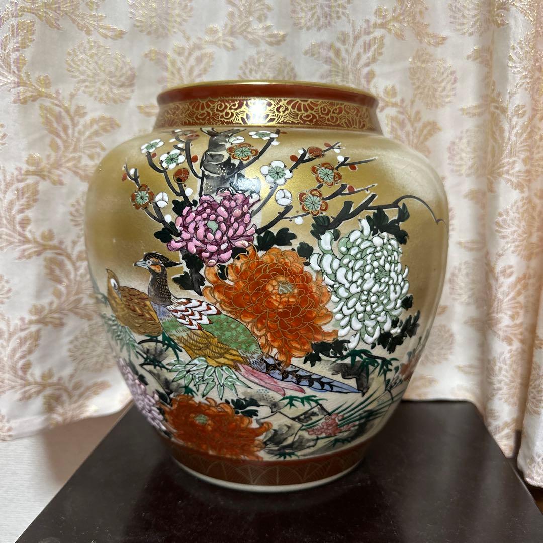 九谷焼 花瓶 壺 金彩 花鳥図 九谷洋山 年代品 - メルカリ