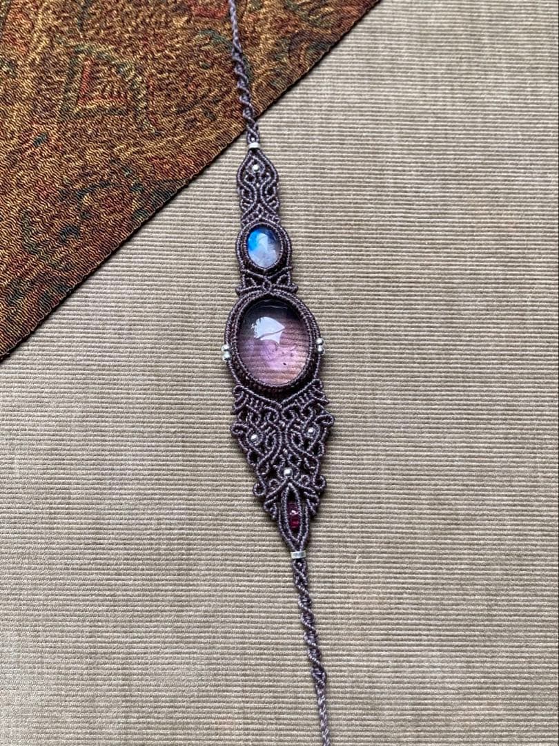 アメジスト レインボームーンストーン マクラメブレスレット