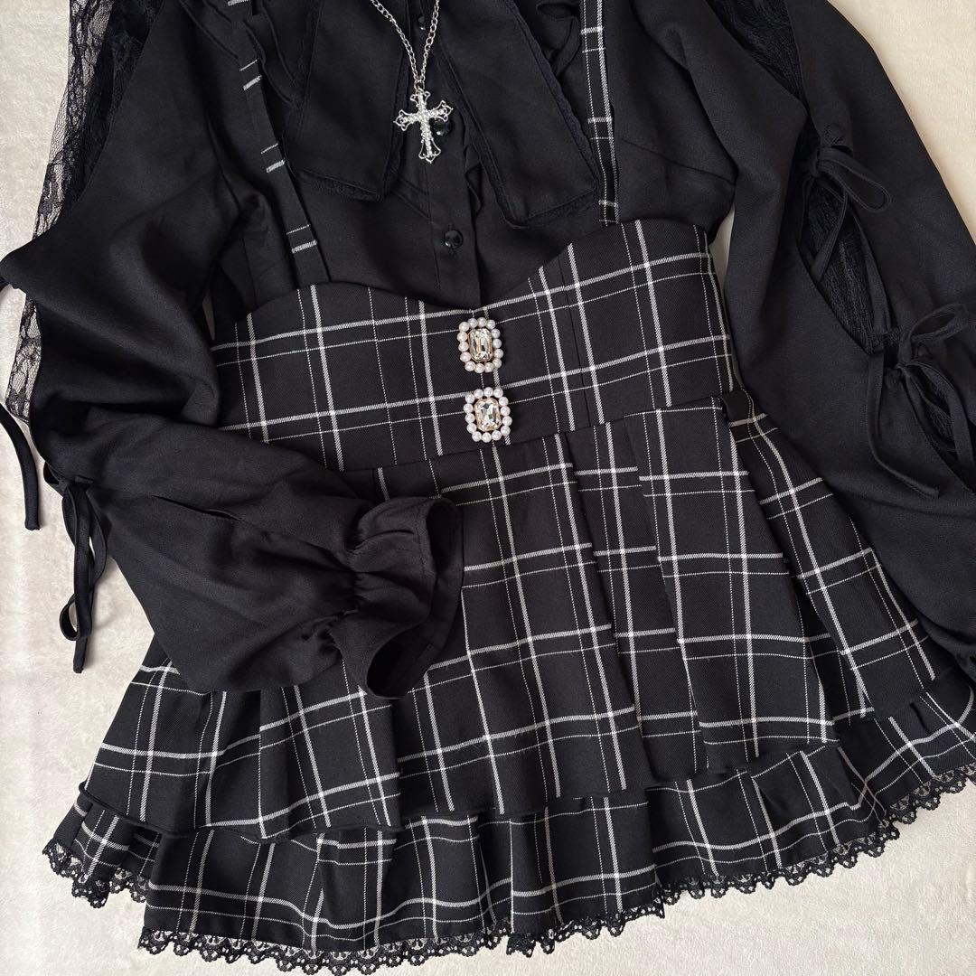 地雷 マーズ mars リボン ブラウス チェックスカパン セットアップ