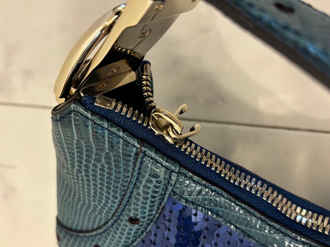 GUCCI グッチ グラム リザードスキン ブルー スパンコール バッグ