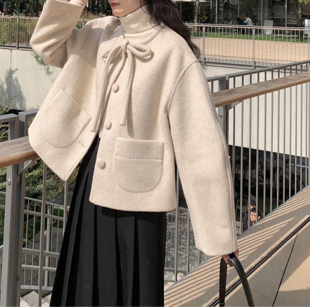 即購入❌Fano Studiosリボンタイ ショートウールコートFQ24W101 - メルカリ